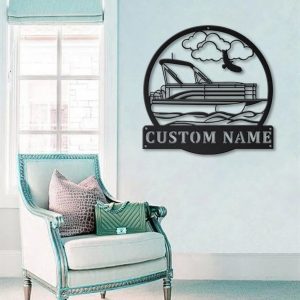 Pontoon Boat Captain Metal Art Personalized Metal Name Sign Lake House Decor Housewarming Gift