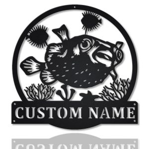 Porcupinefish Metal Art Personalized Metal Name Sign Decor Home Fishing Gift for Fisherman 1