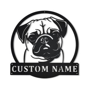 Pug Dog Metal Art Personalized Metal Name Sign Decor Home Gift for Dog Lover 1