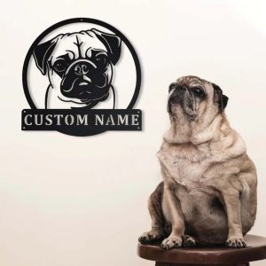Pug Dog Metal Art Personalized Metal Name Sign Decor Home Gift for Dog Lover 2