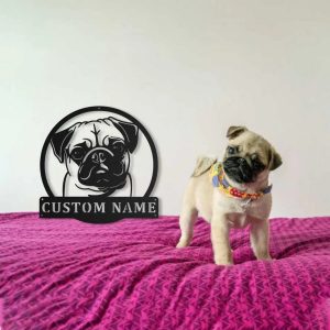 Pug Dog Metal Art Personalized Metal Name Sign Decor Home Gift for Dog Lover 3