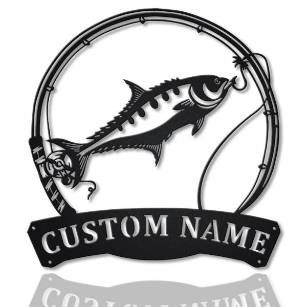 Queen Fish Fishing Pole Metal Art Personalized Metal Name Sign Decor Home Gift for Fisherman