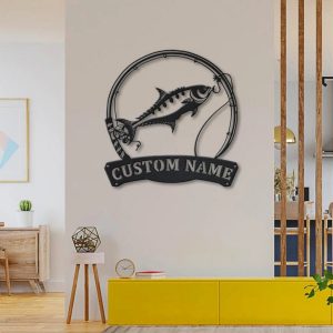 Queen Fish Fishing Pole Metal Art Personalized Metal Name Sign Decor Home Gift for Fisherman 3