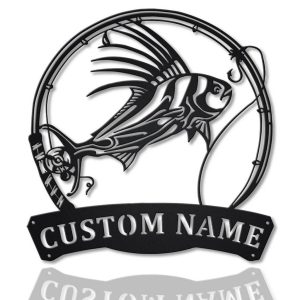 Roosterfish Fish Metal Art Personalized Metal Name Sign Decor Home Fishing Gift for Fisherman 1