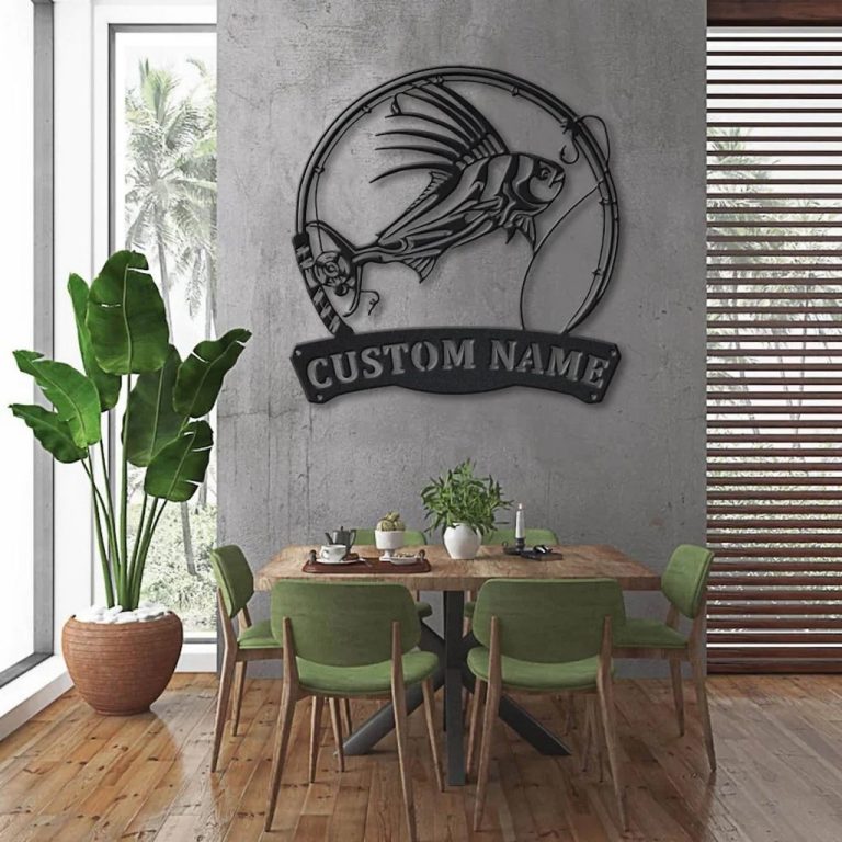 Roosterfish Fish Metal Art Personalized Metal Name Sign Decor Home