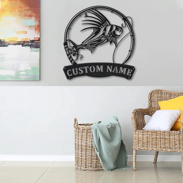 Roosterfish Fish Metal Art Personalized Metal Name Sign Decor Home