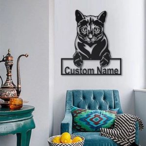 Russian Blue Cat Metal Art Personalized Metal Name Sign Decor Home Gift for Cat Lover 2