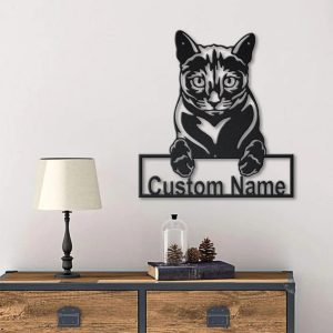 Russian Blue Cat Metal Art Personalized Metal Name Sign Decor Home Gift for Cat Lover