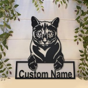 Russian Blue Cat Metal Art Personalized Metal Name Sign Decor Home Gift for Cat Lover 4