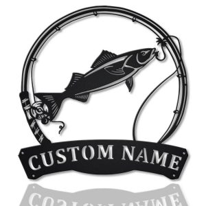 Sablefish Fishing Fish Pole Metal Art Personalized Metal Name Sign Decor Home Gift for Fishing Lover