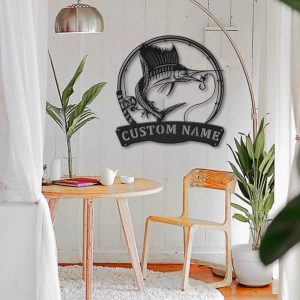 Sailfish Metal Art Personalized Metal Name Sign Decor Home Fishing Gift for Fisherman
