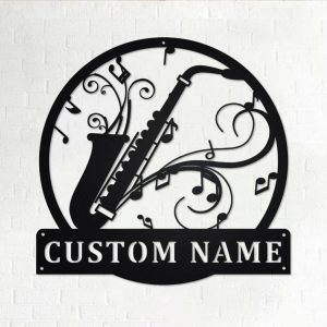 Saxophone Musical Instrument Metal Art Personalized Metal Name Sign Music Room Decor 1