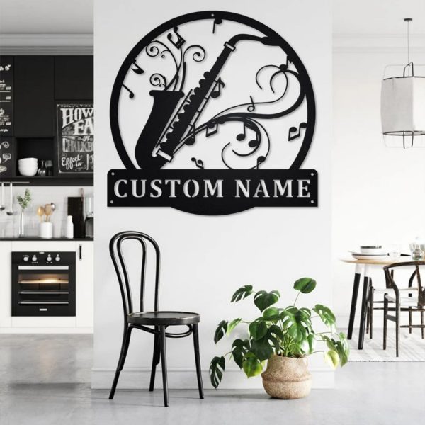 Saxophone Musical Instrument Metal Art Personalized Metal Name Sign Music Room Decor