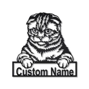 Scottish Fold Cat Metal Art Personalized Metal Name Sign Decor Home Gift for Cat Lover