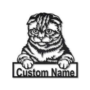 Scottish Fold Cat Metal Art Personalized Metal Name Sign Decor Home Gift for Cat Lover 1