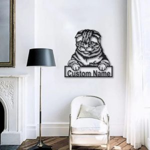 Scottish Fold Cat Metal Art Personalized Metal Name Sign Decor Home Gift for Cat Lover