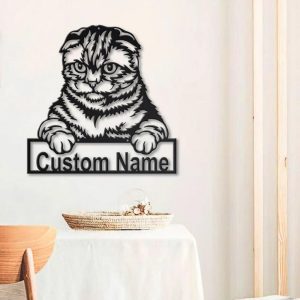 Scottish Fold Cat Metal Art Personalized Metal Name Sign Decor Home Gift for Cat Lover 3