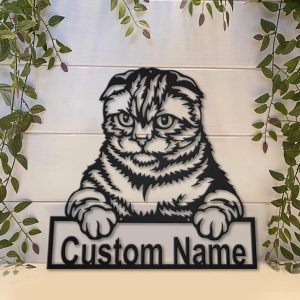 Scottish Fold Cat Metal Art Personalized Metal Name Sign Decor Home Gift for Cat Lover 4