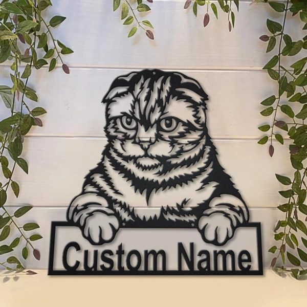 Scottish Fold Cat Metal Art Personalized Metal Name Sign Decor Home Gift for Cat Lover