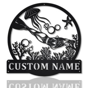 Scuba Diving Girl Metal Sign Personalized Metal Name Signs Home Decor Sport Lovers Gifts 1