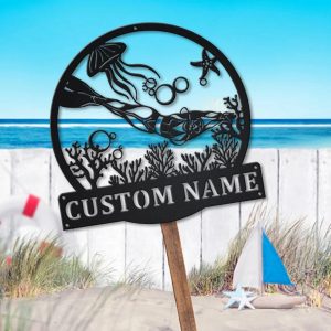 Scuba Diving Girl Metal Sign Personalized Metal Name Signs Home Decor Sport Lovers Gifts 2