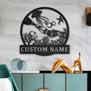Scuba Diving Girl Metal Sign Personalized Metal Name Signs Home Decor Sport Lovers Gifts 3