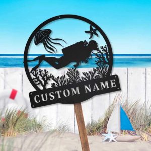 Scuba Diving Metal Sign Personalized Metal Name Signs Home Decor Sport Lovers Gifts