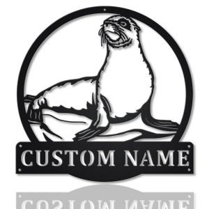 Sea Lion Metal Art Personalized Metal Name Sign Decor Home Gift for Animal Lover 1