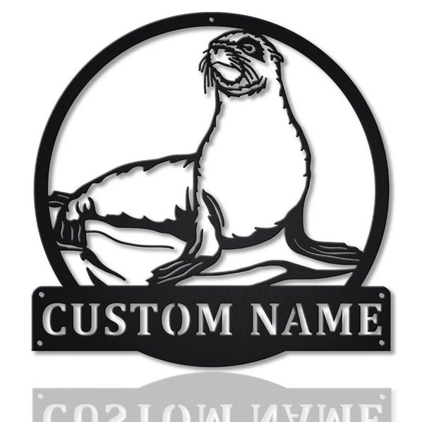 Sea Lion Metal Art Personalized Metal Name Sign Decor Home Gift for Animal Lover