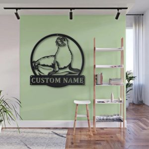 Sea Lion Metal Art Personalized Metal Name Sign Decor Home Gift for Animal Lover 2