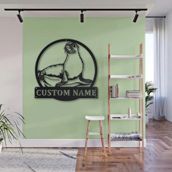 Sea Lion Metal Art Personalized Metal Name Sign Decor Home Gift for Animal Lover