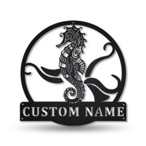 Seahorse Metal Art Personalized Metal Name Sign Decor Home Gift for Animal Lover