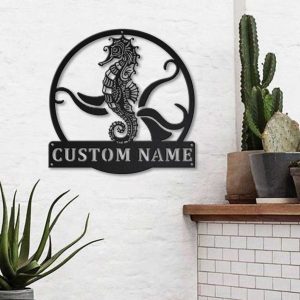 Seahorse Metal Art Personalized Metal Name Sign Decor Home Gift for Animal Lover 3