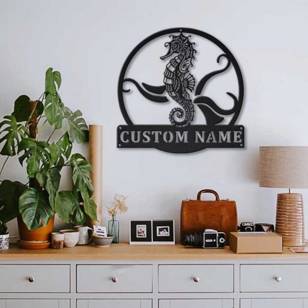 Seahorse Metal Art Personalized Metal Name Sign Decor Home Gift for Animal Lover