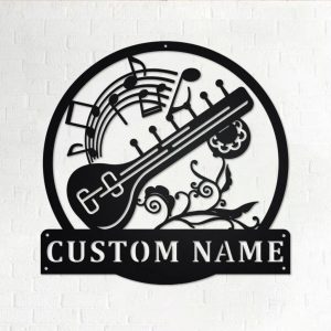 Sitar Musical Instrument Metal Art Personalized Metal Name Sign Music Room Decor