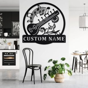 Sitar Musical Instrument Metal Art Personalized Metal Name Sign Music Room Decor
