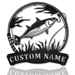 Skipjack Tuna Fish Metal Art Personalized Metal Name Sign Decor Home Fishing Gift for Fisherman 1