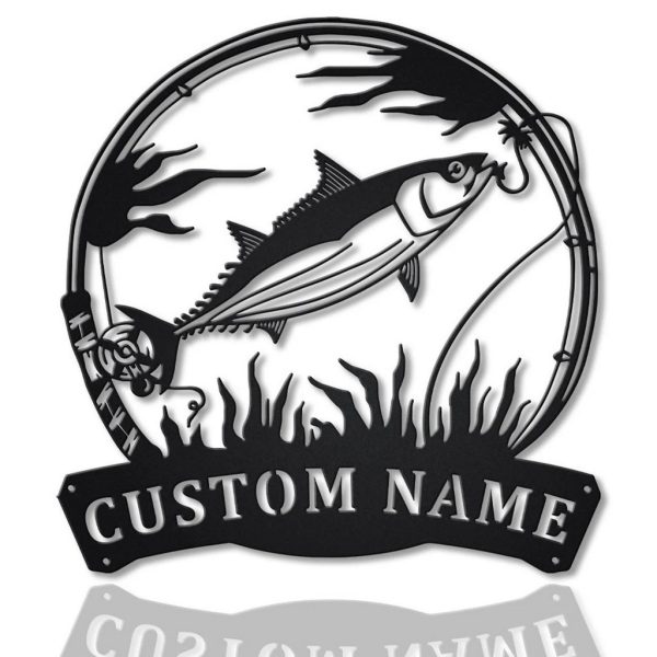 Skipjack Tuna Fish Metal Art Personalized Metal Name Sign Decor Home Fishing Gift for Fisherman