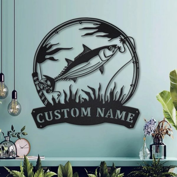 Skipjack Tuna Fish Metal Art Personalized Metal Name Sign Decor Home Fishing Gift for Fisherman