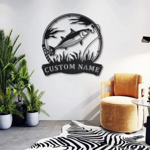Skipjack Tuna Fish Metal Art Personalized Metal Name Sign Decor Home Fishing Gift for Fisherman 4