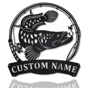 Snakehead Fish Metal Art Personalized Metal Name Sign Decor Home Fishing Gift for Fisherman 1