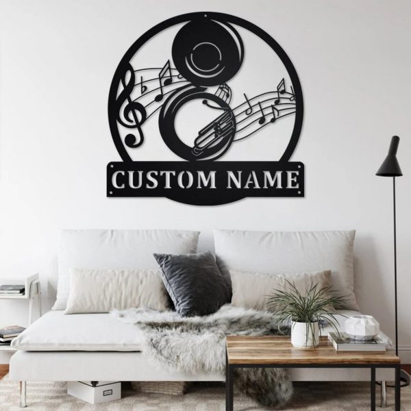 Sousaphone Musical Instrument Metal Art Personalized Metal Name Sign Music Room Decor