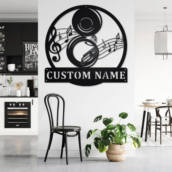 Sousaphone Musical Instrument Metal Art Personalized Metal Name Sign Music Room Decor