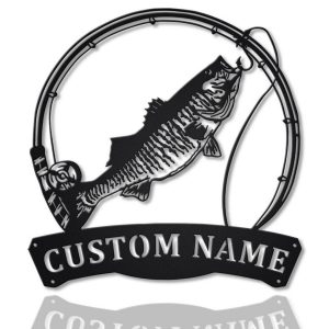 Striped Bass Fish Metal Art Personalized Metal Name Sign Decor Home Fishing Gift for Fisherman 1