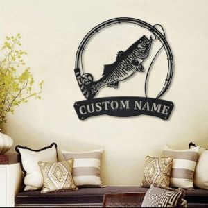 Striped Bass Fish Metal Art Personalized Metal Name Sign Decor Home Fishing Gift for Fisherman