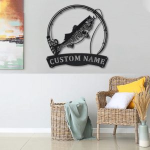 Striped Bass Fish Metal Art Personalized Metal Name Sign Decor Home Fishing Gift for Fisherman 3