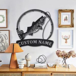 Striped Bass Fish Metal Art Personalized Metal Name Sign Decor Home Fishing Gift for Fisherman 4