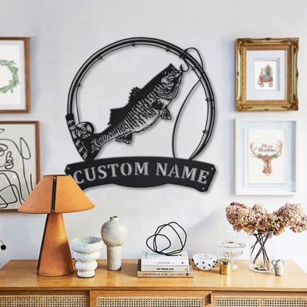 Striped Bass Fish Metal Art Personalized Metal Name Sign Decor Home Fishing Gift for Fisherman