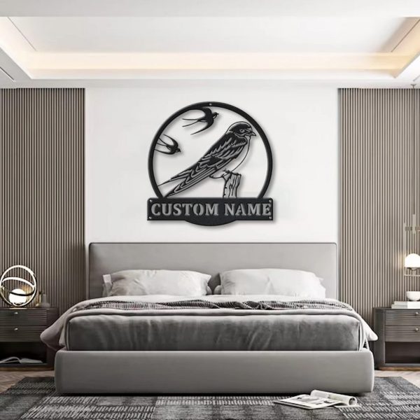 Swallows Birds Metal Art Personalized Metal Name Sign Decor Home Gift for Animal Lover