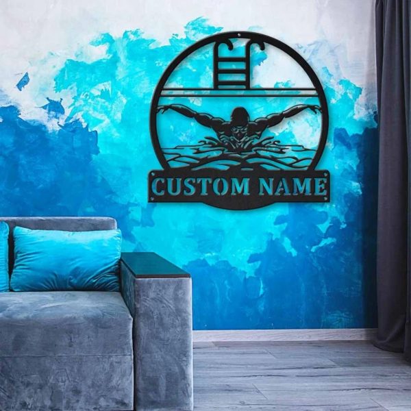 Swimming Metal Sign Personalized Metal Name Signs Home Decor Sport Lovers Gifts